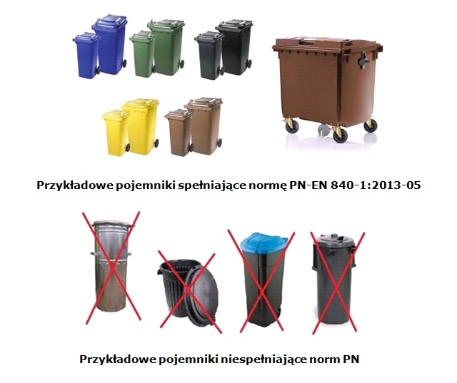 Informacja dot. pojemników na odpady, które nie spełniają norm wymaganych prawem.