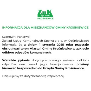 Informacja dla mieszkańców Gminy Krośniewice