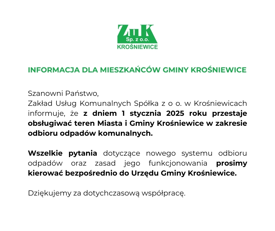 Informacja dla mieszkańców Gminy Krośniewice