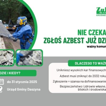 Ważny komunikat! Azbest na Twojej posesji? Złóż wniosek do końca stycznia.