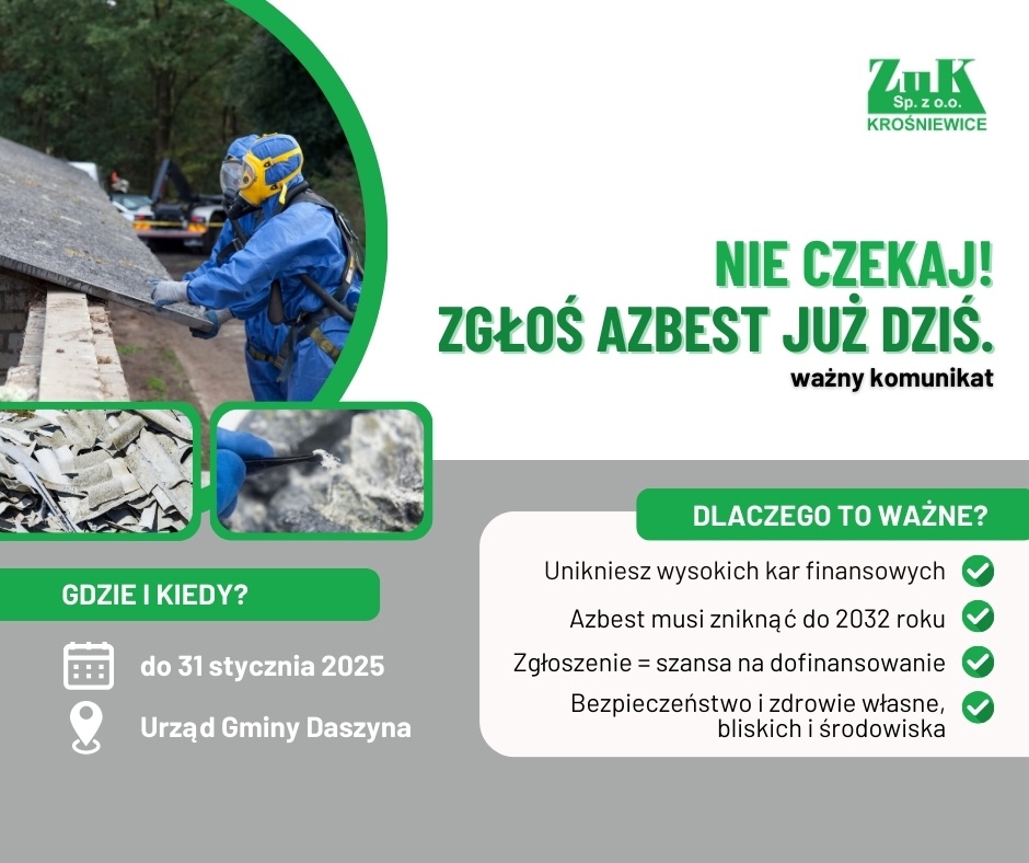 Ważny komunikat! Azbest na Twojej posesji? Złóż wniosek do końca stycznia.