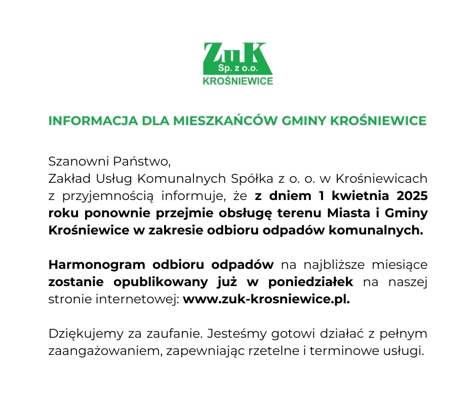 Informacja dla mieszkańców Gminy Krośniewice